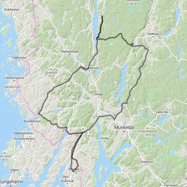 Kartminiatyr av "Brodalen - Hallinden Loop" cykelinspiration i Västsverige, Sweden. Genererad av Tarmacs.app cykelruttplanerare