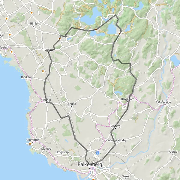 Map miniature of "The Countryside Ride" cycling inspiration in Västsverige, Sweden. Generated by Tarmacs.app cycling route planner