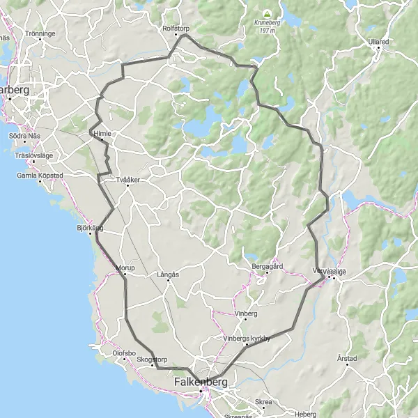 Map miniature of "Falkenberg-Morup-Grimeton Radio Station, Varberg-Köinge-Vessigebro Route" cycling inspiration in Västsverige, Sweden. Generated by Tarmacs.app cycling route planner