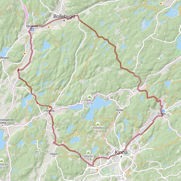Kartminiatyr av "Kinna tillbaka till Fritsla" cykelinspiration i Västsverige, Sweden. Genererad av Tarmacs.app cykelruttplanerare