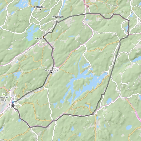 Kartminiatyr av "Rydboholm Tour" cykelinspiration i Västsverige, Sweden. Genererad av Tarmacs.app cykelruttplanerare