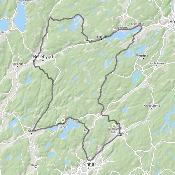 Kartminiatyr av "Rundtur till Viaredssjön och Sandared" cykelinspiration i Västsverige, Sweden. Genererad av Tarmacs.app cykelruttplanerare