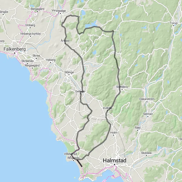 Map miniature of "The Halland Adventure" cycling inspiration in Västsverige, Sweden. Generated by Tarmacs.app cycling route planner