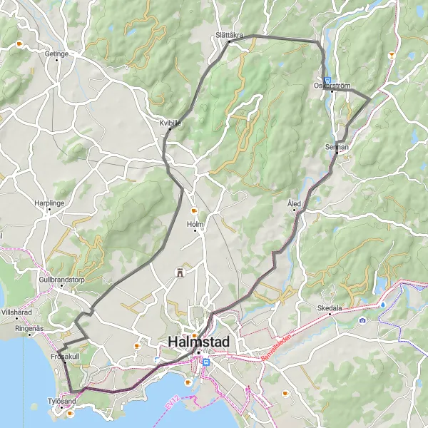 Map miniature of "The Kvibille Loop" cycling inspiration in Västsverige, Sweden. Generated by Tarmacs.app cycling route planner