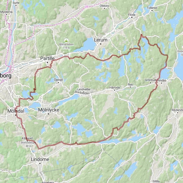 Map miniature of "Ultimate Gravel Adventure in Västsverige" cycling inspiration in Västsverige, Sweden. Generated by Tarmacs.app cycling route planner