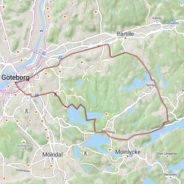 Map miniature of "Gravel Adventure near Gothenburg" cycling inspiration in Västsverige, Sweden. Generated by Tarmacs.app cycling route planner