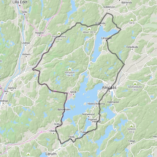 Kartminiatyr av "Historisk rundtur från Gråbo till Alingsås" cykelinspiration i Västsverige, Sweden. Genererad av Tarmacs.app cykelruttplanerare