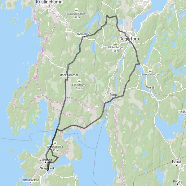 Kartminiatyr av "Vägen till Bäckhammar och Björneborg" cykelinspiration i Västsverige, Sweden. Genererad av Tarmacs.app cykelruttplanerare