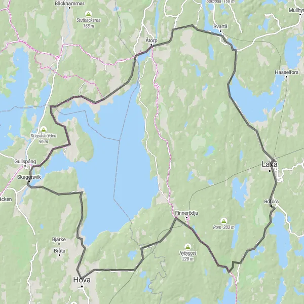 Map miniature of "Gullspång to Edsbergsmon Loop (Road)" cycling inspiration in Västsverige, Sweden. Generated by Tarmacs.app cycling route planner