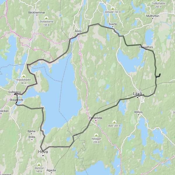 Map miniature of "Gullspång to Edsbergsmon Loop (Road)" cycling inspiration in Västsverige, Sweden. Generated by Tarmacs.app cycling route planner