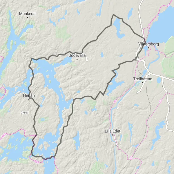 Kartminiatyr av "Västsverige - Blåsut" cykelinspiration i Västsverige, Sweden. Genererad av Tarmacs.app cykelruttplanerare