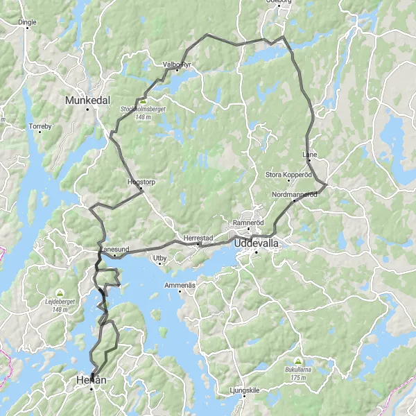 Map miniature of "Coastal Scenery" cycling inspiration in Västsverige, Sweden. Generated by Tarmacs.app cycling route planner