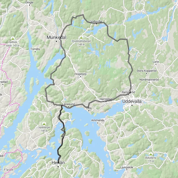 Map miniature of "Historical Ride" cycling inspiration in Västsverige, Sweden. Generated by Tarmacs.app cycling route planner