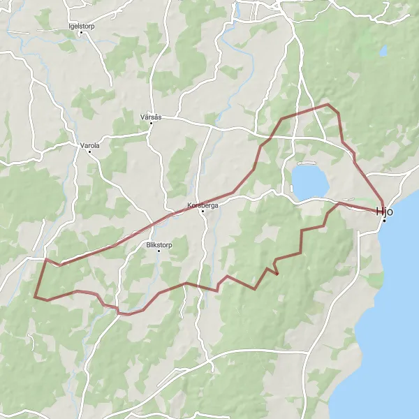 Kartminiatyr av "Grusväg genom Hjo och Fröjered" cykelinspiration i Västsverige, Sweden. Genererad av Tarmacs.app cykelruttplanerare