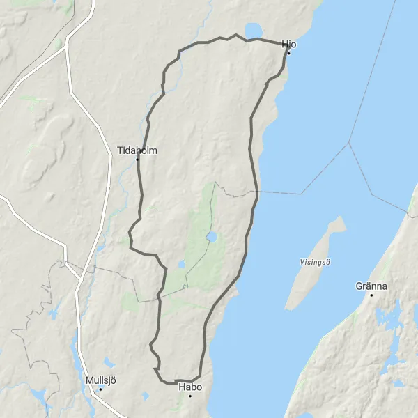 Map miniature of "Hjo to Tidaholm Adventure" cycling inspiration in Västsverige, Sweden. Generated by Tarmacs.app cycling route planner