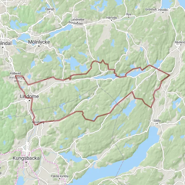 Kartminiatyr av "Grusväg till Älvsåker och Hällesåker" cykelinspiration i Västsverige, Sweden. Genererad av Tarmacs.app cykelruttplanerare