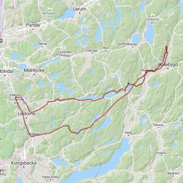 Map miniature of "Älvsåker Gravel Endurance Challenge" cycling inspiration in Västsverige, Sweden. Generated by Tarmacs.app cycling route planner