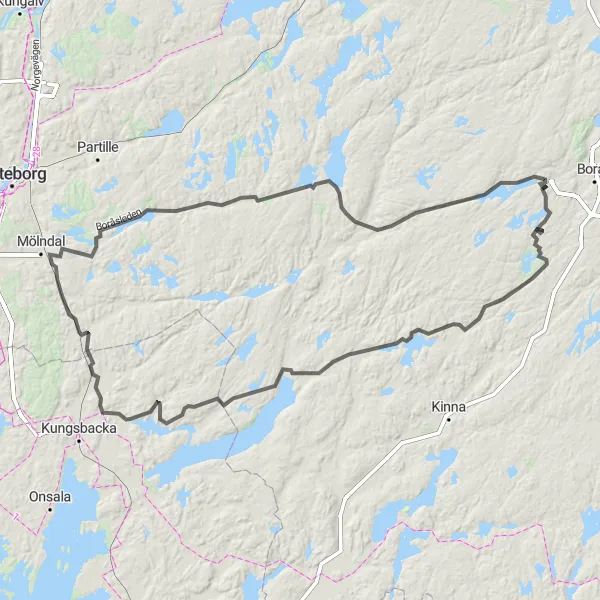 Kartminiatyr av "Kållered - Västra Nedsjön - Viaredssjön" cykelinspiration i Västsverige, Sweden. Genererad av Tarmacs.app cykelruttplanerare