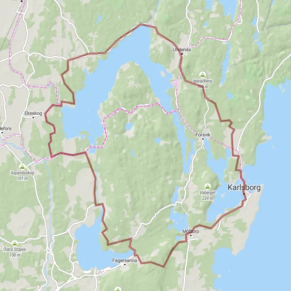 Map miniature of "Discovering Lake Vättern" cycling inspiration in Västsverige, Sweden. Generated by Tarmacs.app cycling route planner