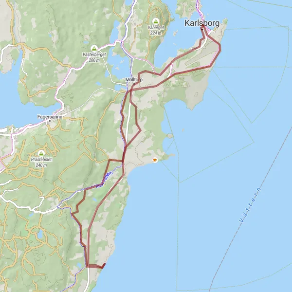 Map miniature of "Exploring the Western Shores" cycling inspiration in Västsverige, Sweden. Generated by Tarmacs.app cycling route planner