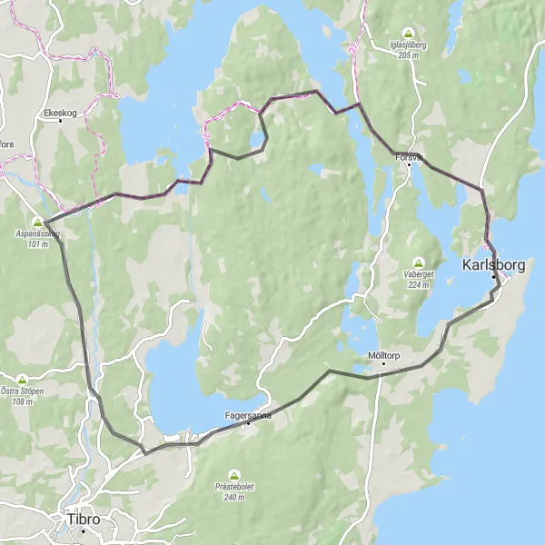 Map miniature of "Scenic Countryside Tour" cycling inspiration in Västsverige, Sweden. Generated by Tarmacs.app cycling route planner