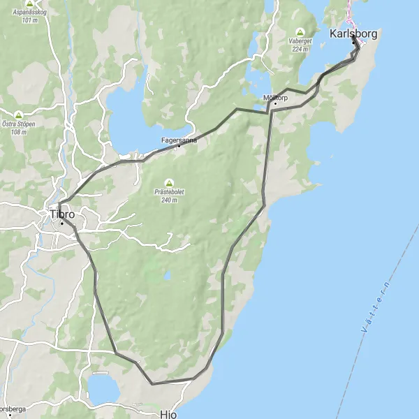 Map miniature of "Tibro Circuit" cycling inspiration in Västsverige, Sweden. Generated by Tarmacs.app cycling route planner