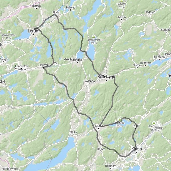 Kartminiatyr av "Spännande cykeläventyr genom Härryda och Lerum" cykelinspiration i Västsverige, Sweden. Genererad av Tarmacs.app cykelruttplanerare