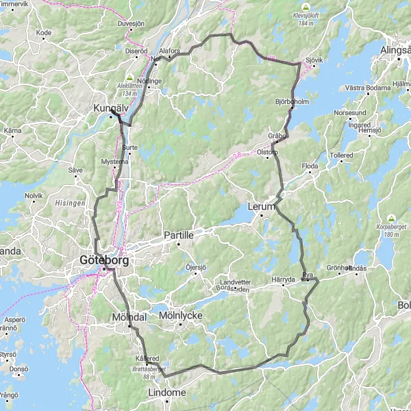 Kartminiatyr av "Historiska Höjdpunkter" cykelinspiration i Västsverige, Sweden. Genererad av Tarmacs.app cykelruttplanerare