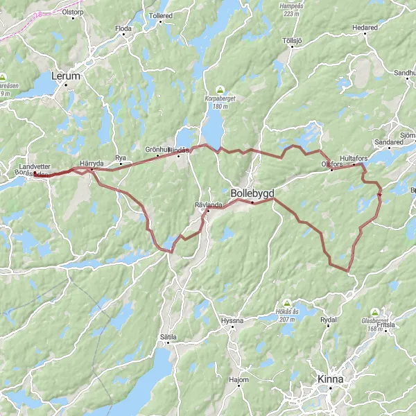 Map miniature of "Hultafors Adventure" cycling inspiration in Västsverige, Sweden. Generated by Tarmacs.app cycling route planner