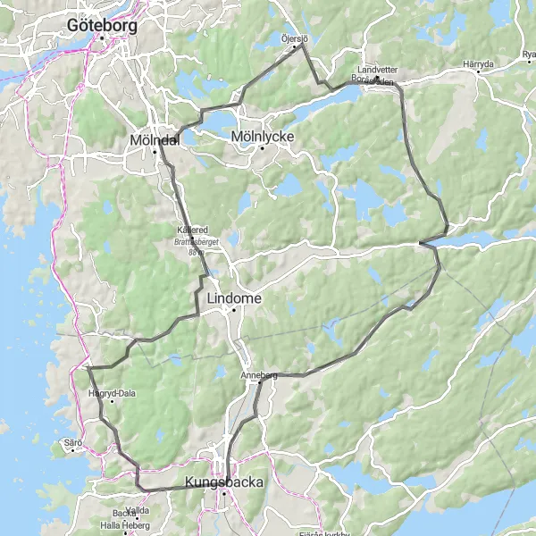 Map miniature of "The Eskilsby Loop" cycling inspiration in Västsverige, Sweden. Generated by Tarmacs.app cycling route planner