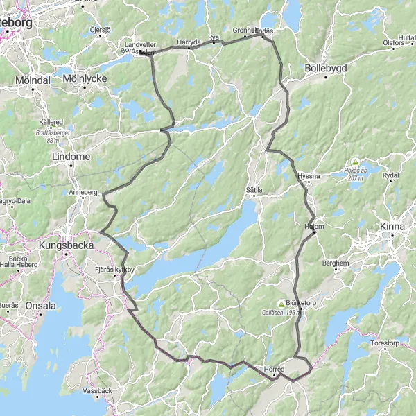 Map miniature of "Grand Tour of West Sweden" cycling inspiration in Västsverige, Sweden. Generated by Tarmacs.app cycling route planner