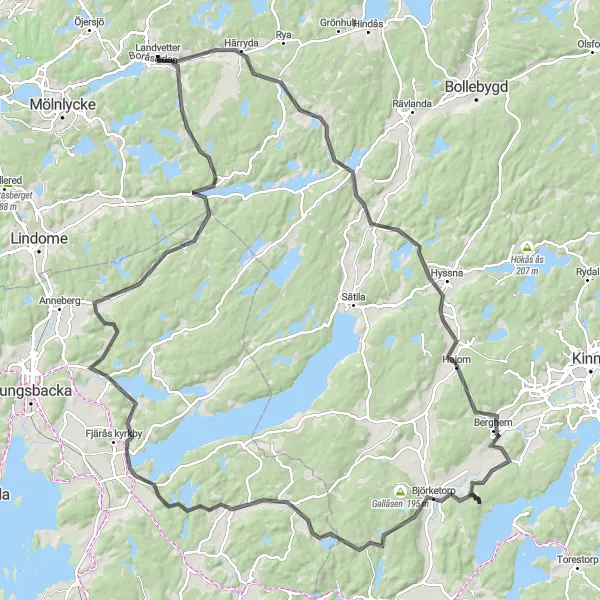 Map miniature of "Challenging Ride to Axtorp" cycling inspiration in Västsverige, Sweden. Generated by Tarmacs.app cycling route planner