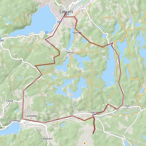 Map miniature of "Härryda to Bråta Gravel Adventure" cycling inspiration in Västsverige, Sweden. Generated by Tarmacs.app cycling route planner