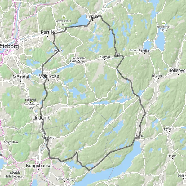 Map miniature of "The Hällingsjö Loop" cycling inspiration in Västsverige, Sweden. Generated by Tarmacs.app cycling route planner