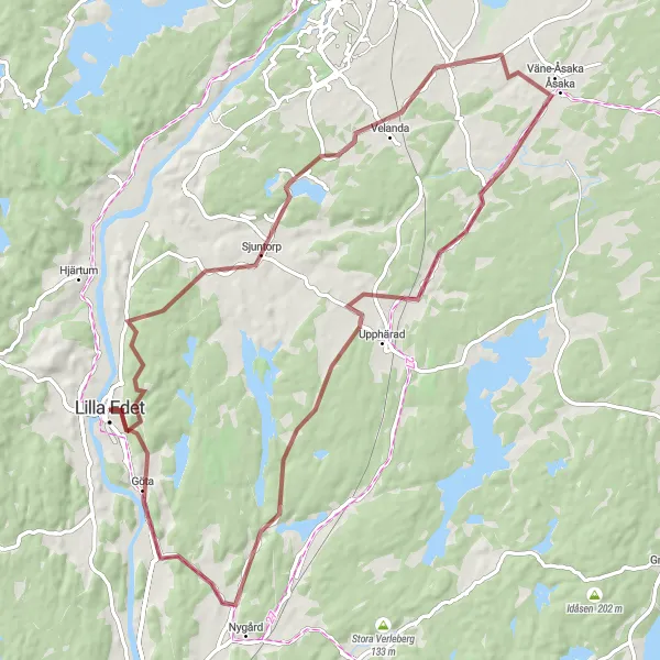 Map miniature of "Sjuntorp-Grottorp Gravel Adventure" cycling inspiration in Västsverige, Sweden. Generated by Tarmacs.app cycling route planner