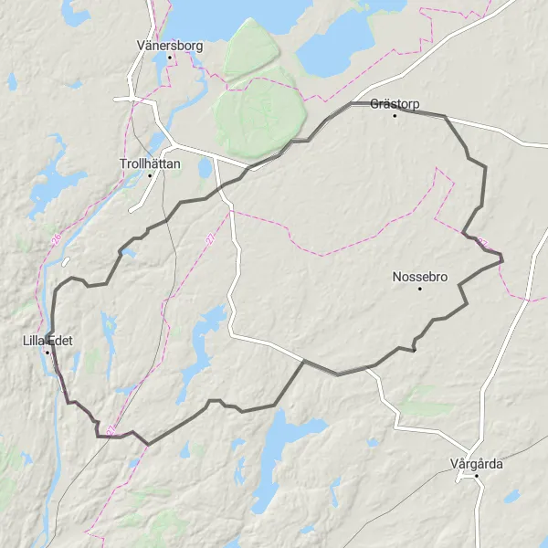 Map miniature of "Sjuntorp-Kyrkås Loop" cycling inspiration in Västsverige, Sweden. Generated by Tarmacs.app cycling route planner