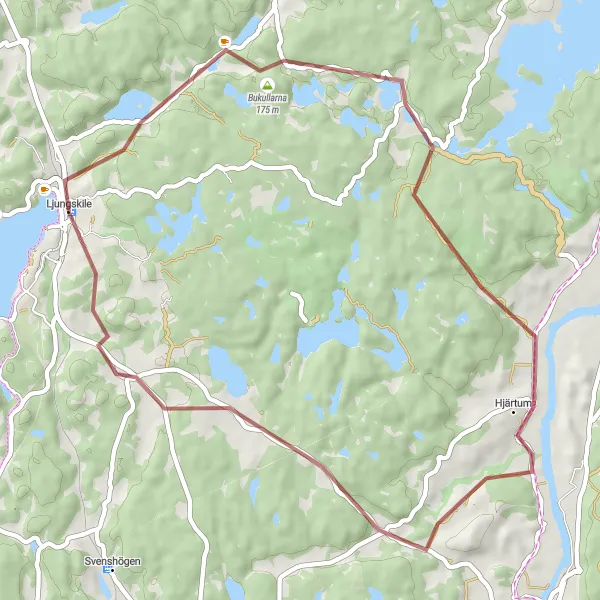 Kartminiatyr av "Grusväg till Bukullarna" cykelinspiration i Västsverige, Sweden. Genererad av Tarmacs.app cykelruttplanerare