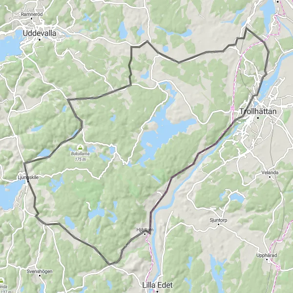 Map miniature of "Ljungskile to Trollhättan" cycling inspiration in Västsverige, Sweden. Generated by Tarmacs.app cycling route planner