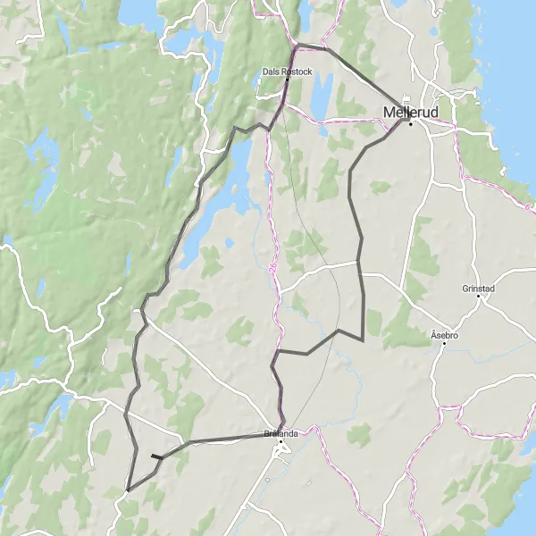Kartminiatyr av "Vägcykling genom Erikstad och Brålanda" cykelinspiration i Västsverige, Sweden. Genererad av Tarmacs.app cykelruttplanerare