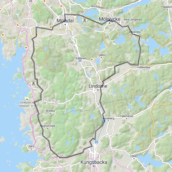 Kartminiatyr av "Mölnlycke - Kyrkobyn Rundtur" cykelinspiration i Västsverige, Sweden. Genererad av Tarmacs.app cykelruttplanerare