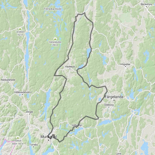 Map miniature of "Lerdal Adventurer" cycling inspiration in Västsverige, Sweden. Generated by Tarmacs.app cycling route planner