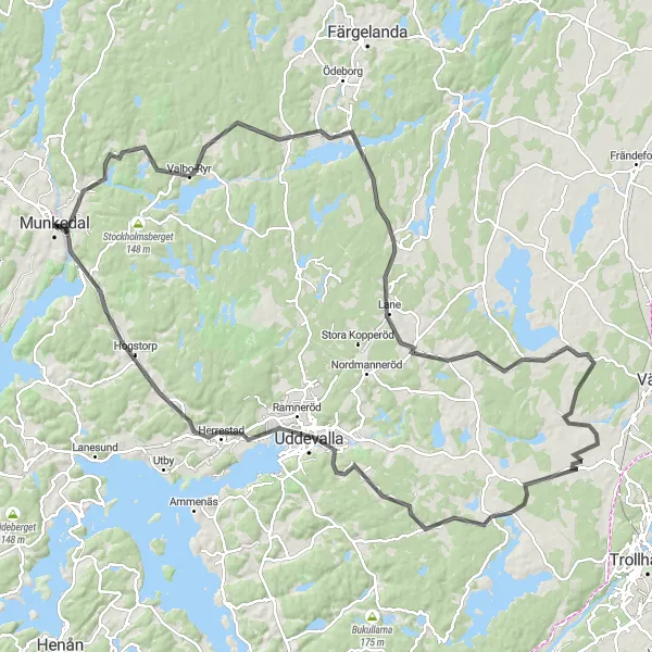 Map miniature of "Tanumshede Adventure" cycling inspiration in Västsverige, Sweden. Generated by Tarmacs.app cycling route planner