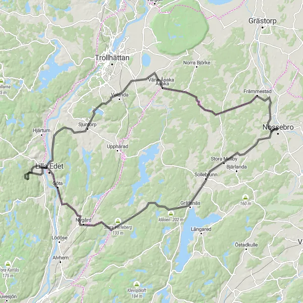 Kartminiatyr av "Upptäck Gräfsnäs och Främmestad" cykelinspiration i Västsverige, Sweden. Genererad av Tarmacs.app cykelruttplanerare