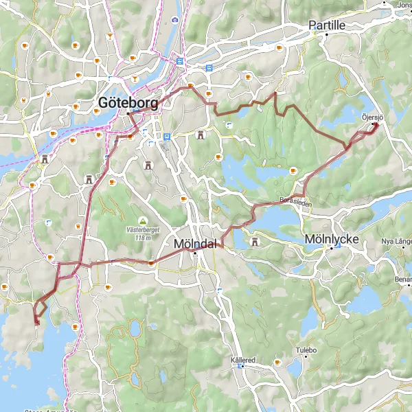 Map miniature of "The Mölndal Exploration" cycling inspiration in Västsverige, Sweden. Generated by Tarmacs.app cycling route planner