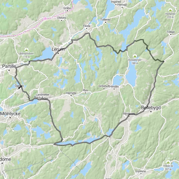 Map miniature of "Landvetter Epic Loop" cycling inspiration in Västsverige, Sweden. Generated by Tarmacs.app cycling route planner