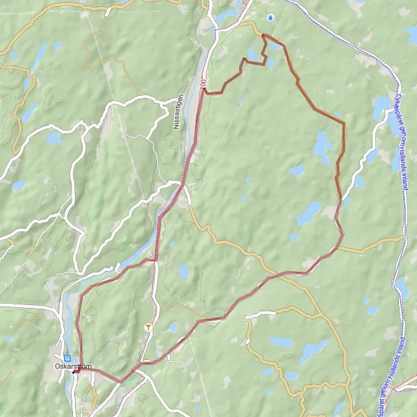 Map miniature of "Nissaström and Fröslida Loop" cycling inspiration in Västsverige, Sweden. Generated by Tarmacs.app cycling route planner