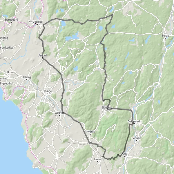 Map miniature of "Åled and Gräsås Loop" cycling inspiration in Västsverige, Sweden. Generated by Tarmacs.app cycling route planner