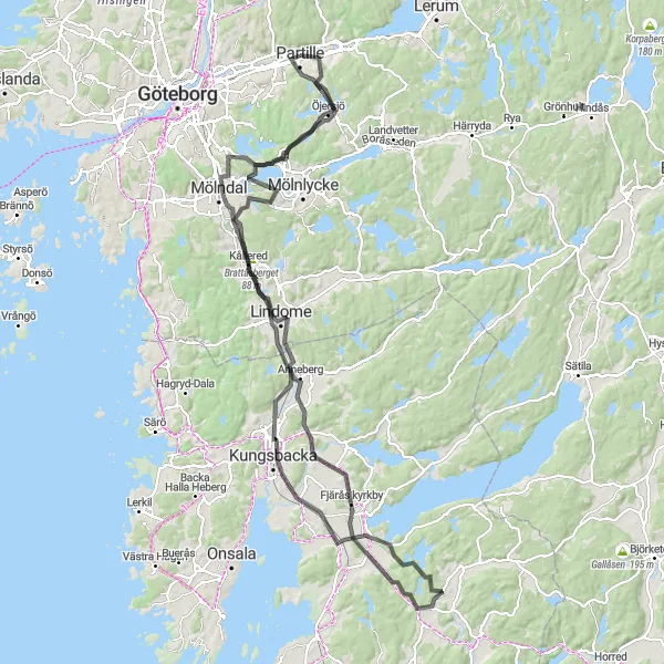 Kartminiatyr av "Partille till Kungsbacka Cykeläventyr" cykelinspiration i Västsverige, Sweden. Genererad av Tarmacs.app cykelruttplanerare