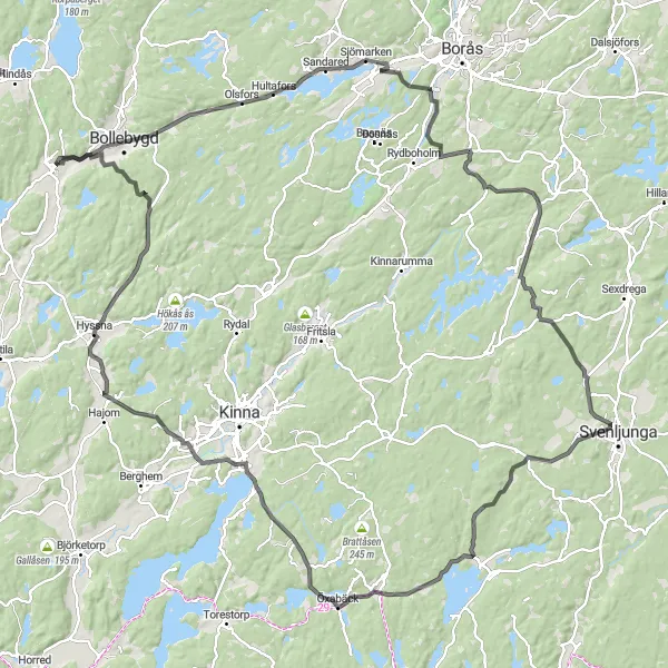 Map miniature of "Olsfors to Hyssna" cycling inspiration in Västsverige, Sweden. Generated by Tarmacs.app cycling route planner