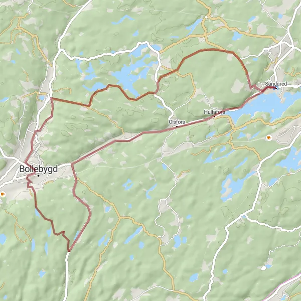 Map miniature of "The Gravel Escape" cycling inspiration in Västsverige, Sweden. Generated by Tarmacs.app cycling route planner